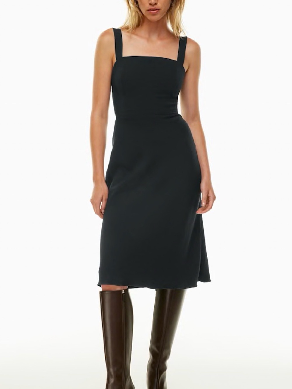 Aritzia Wilfred Aperture Black Square-Neck Midi Dress